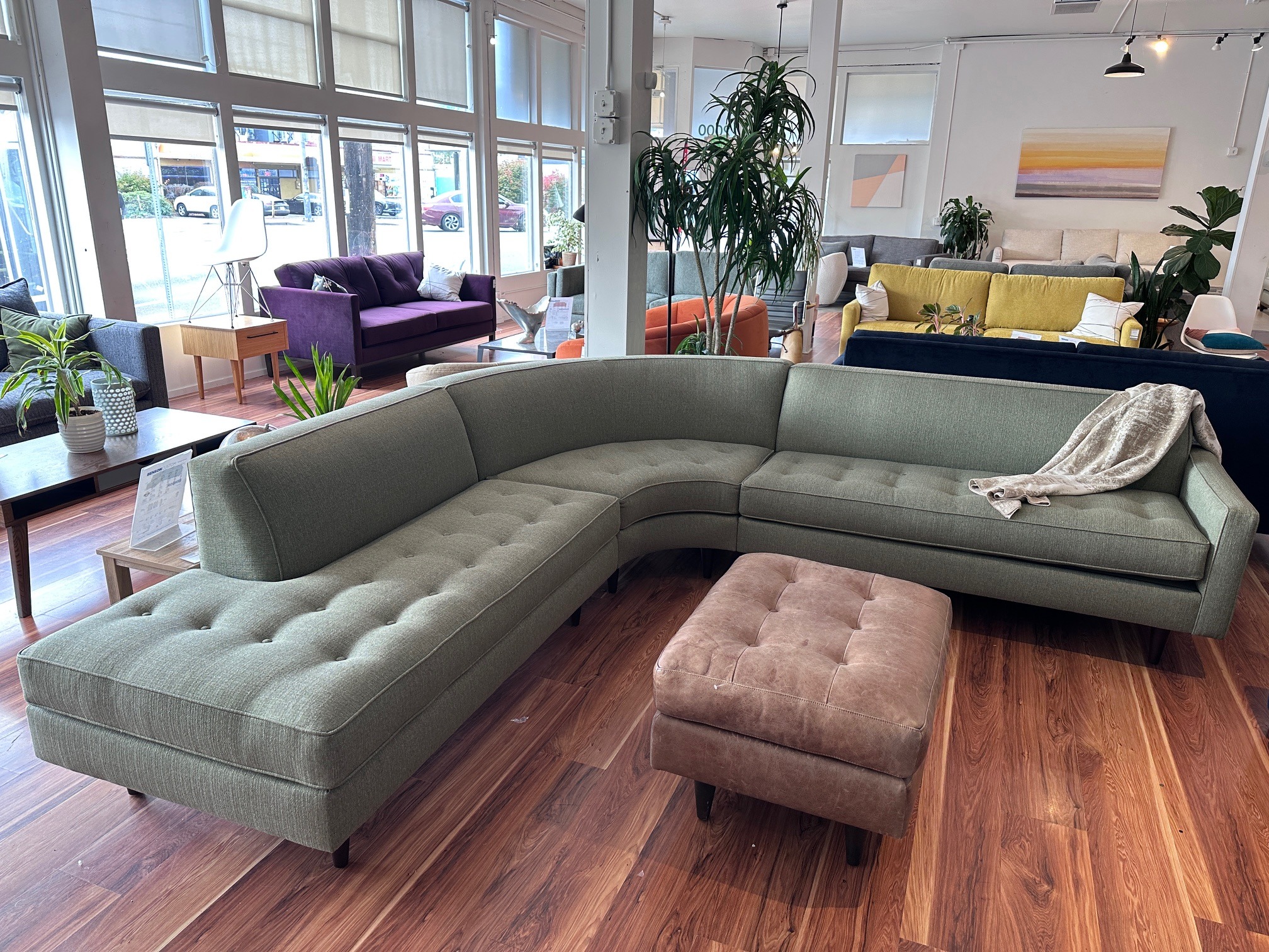 Vivan 3 piece curved sectional. Willow fabric