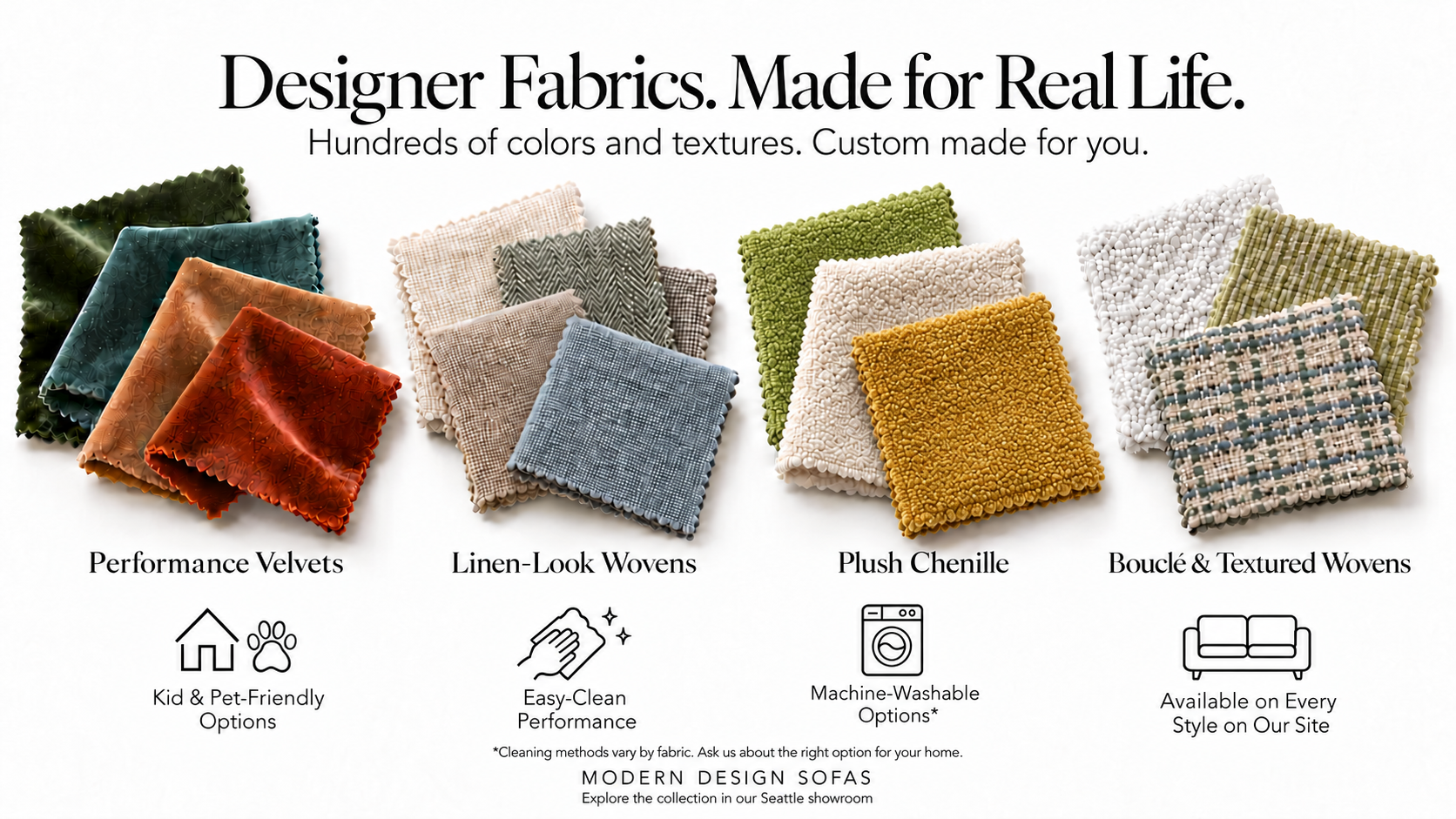 Mustard, green, and ivory chenille swatches