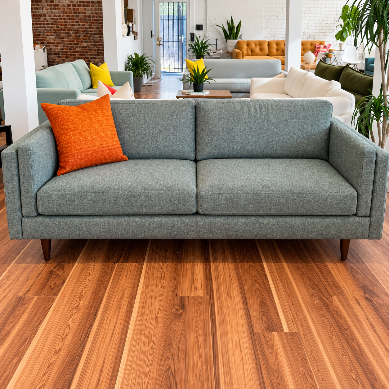 Ledger sofa 86" In green fabric